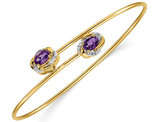 14K Yellow Gold 1.00 Carat (ctw) Purple Amethyst Bangle Bracelet with Accent Diamonds